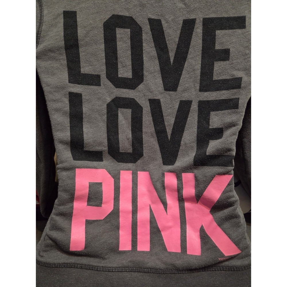Victoria's Secret LOVE PINK Logo Back Full Zip Hoodie Gray Pink Y2K 2011 Small